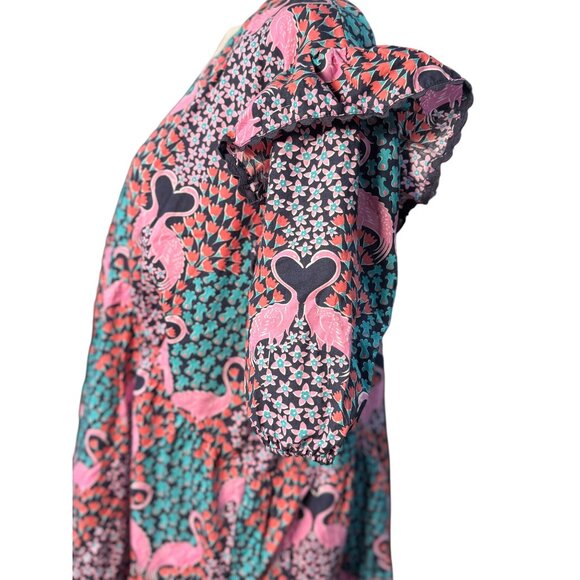 NEW Simply Southern Womens XL Ruffle Sleeve Flamingo Dress 100% Cotton Boho Chic - Picture 6 of 14